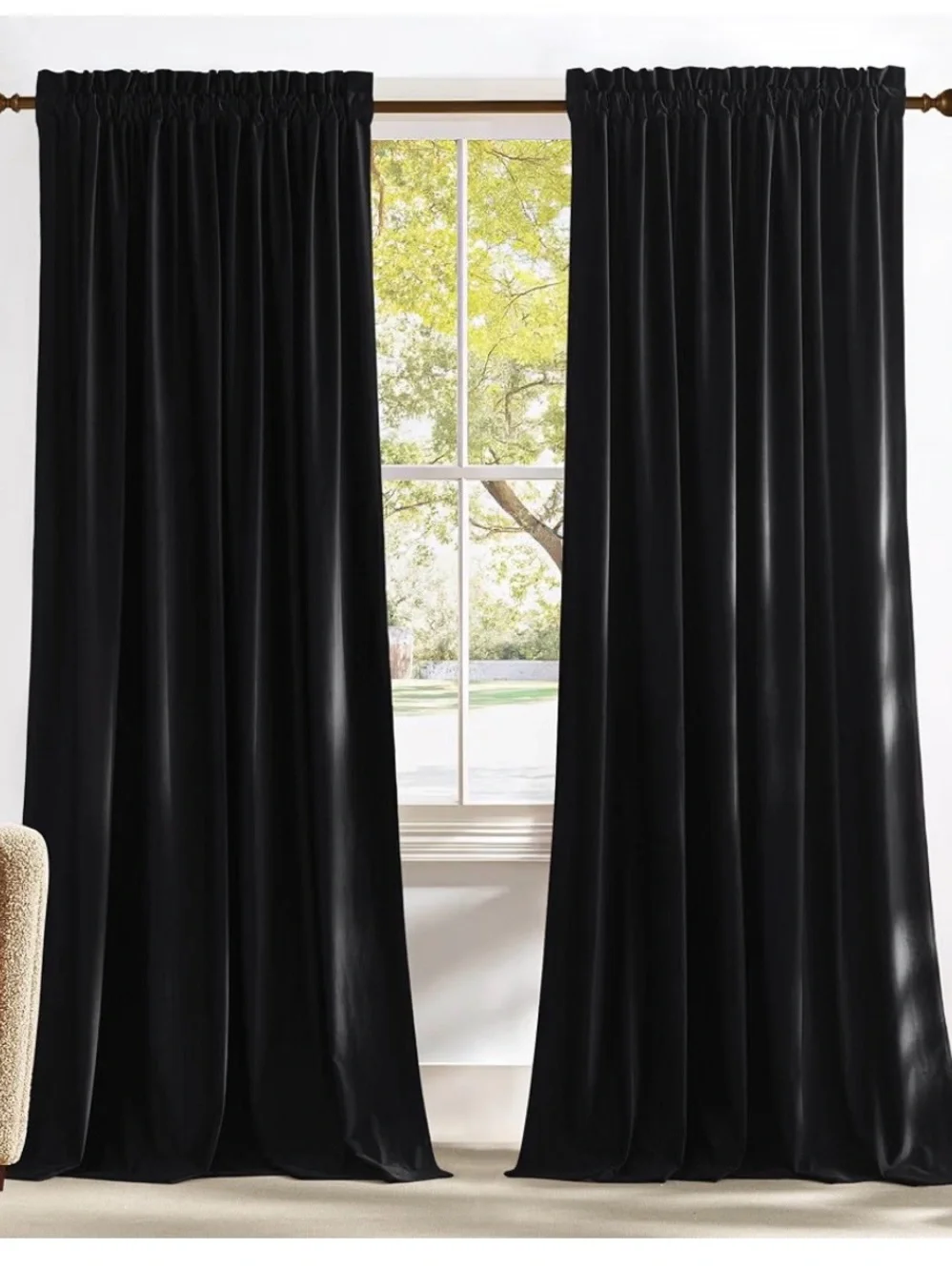 Black Velvet Curtain Panel - Unknown Brand